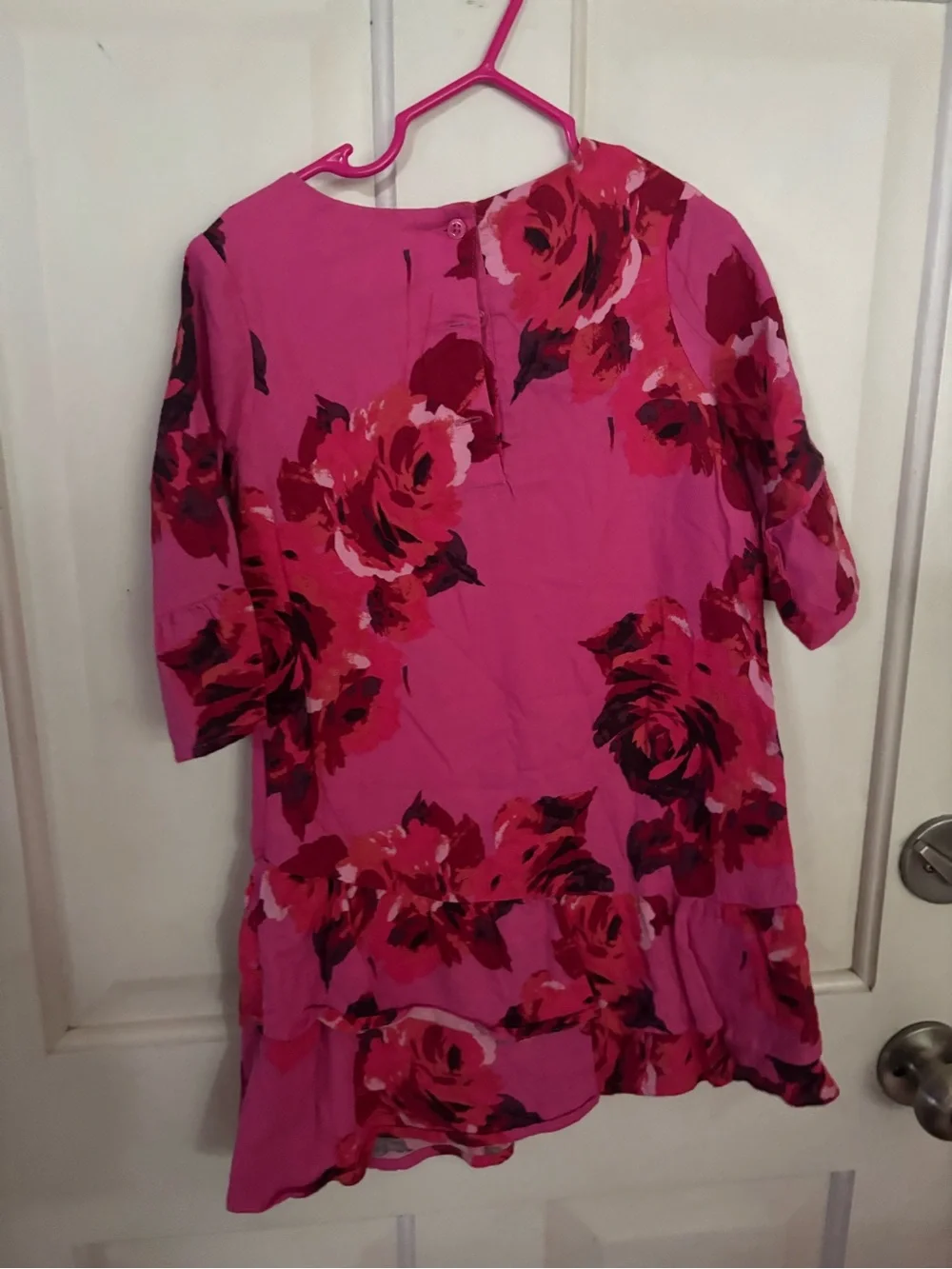 GAP Bright Pink Floral Ruffle-Hem Dress